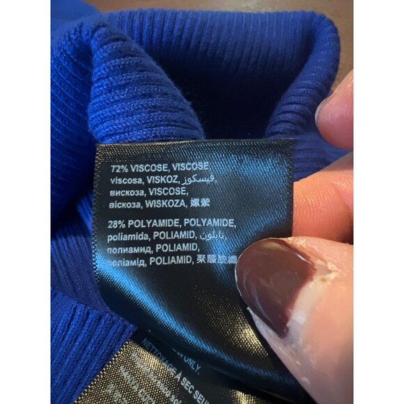 Bebe XS Royal Blue Cold Shoulder Knit Dress With Cutout Sleeves & Ribbed Texture - Picture 4 of 8